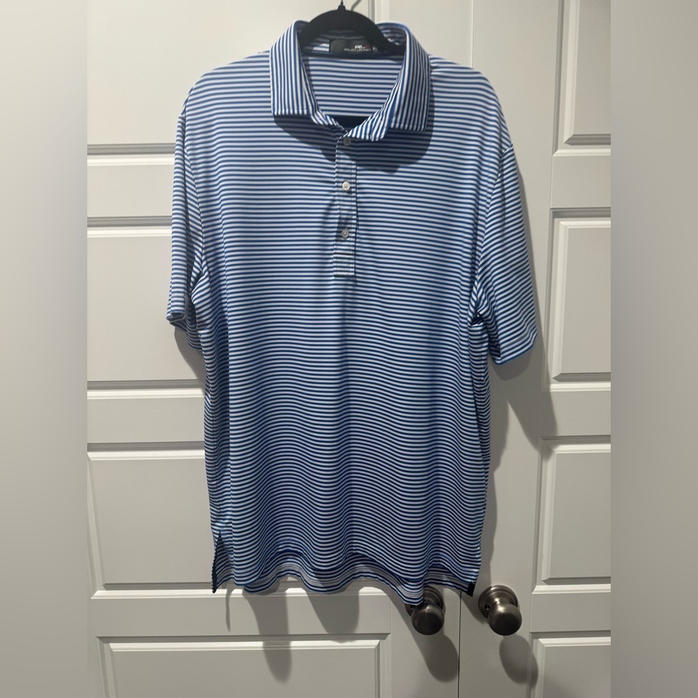 RLX Ralph Lauren Sports Polo Striped Blue & White Tech Golf Men’s Size X-Large